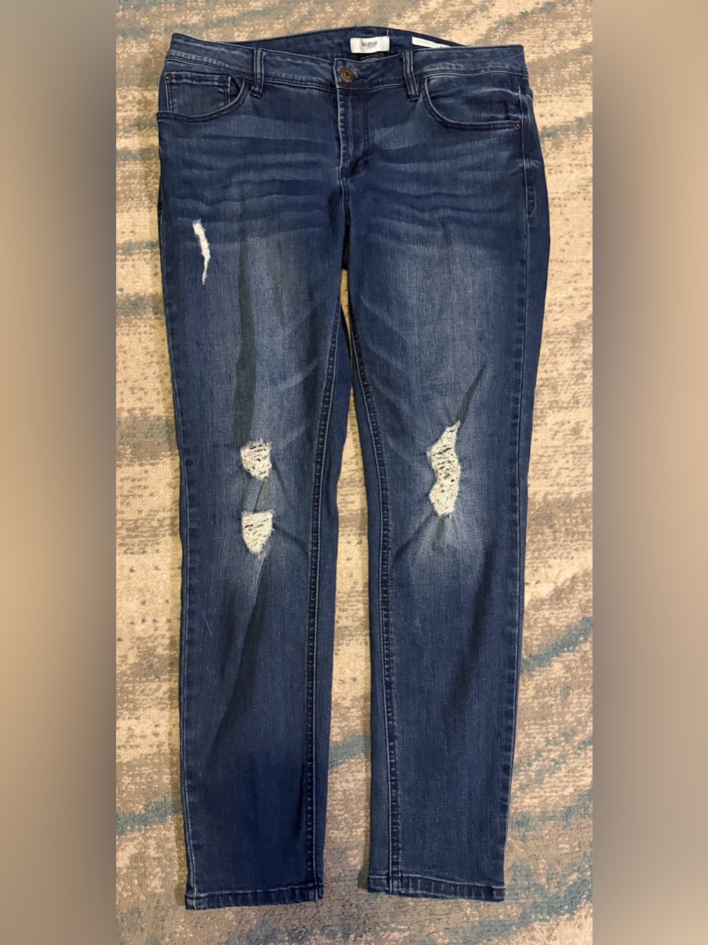 Kensie Size 10 Dark Blue Distressed Skinny Ankle Jeans